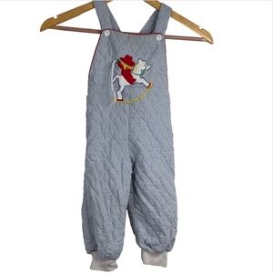 VTG 90s Rocking Horse Bubble Romper 24M Tiny Tots Quilt Stripe Cowboy Retro Blue